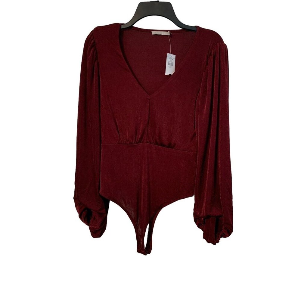 Red By BKE Burgundy Slinky V Neck Body Suit Size Large NWT